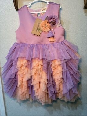 Mimi Tutu Party Dress Lila Elbise Ruffles Lavender & Peach W/Flowers Size 6 NWT